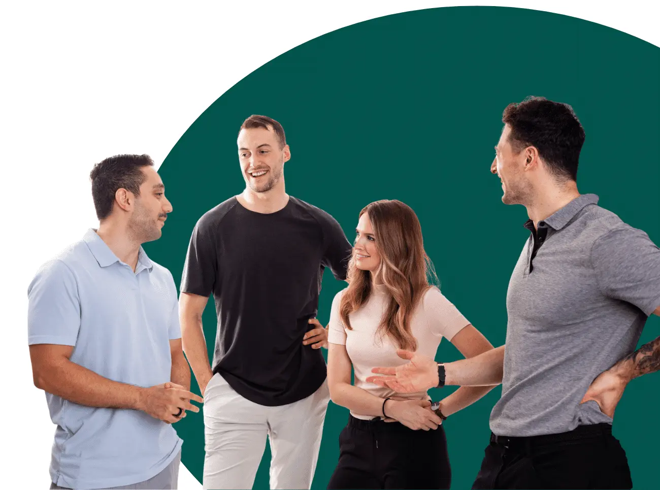 Team of four at Revamp Wellness in discussion