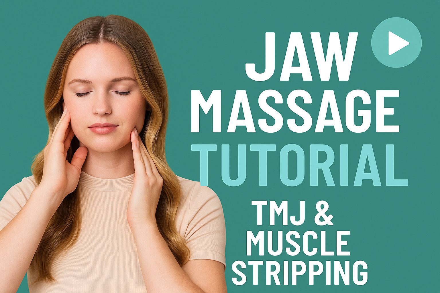 Woman touching jaw and neck in pain relief pose